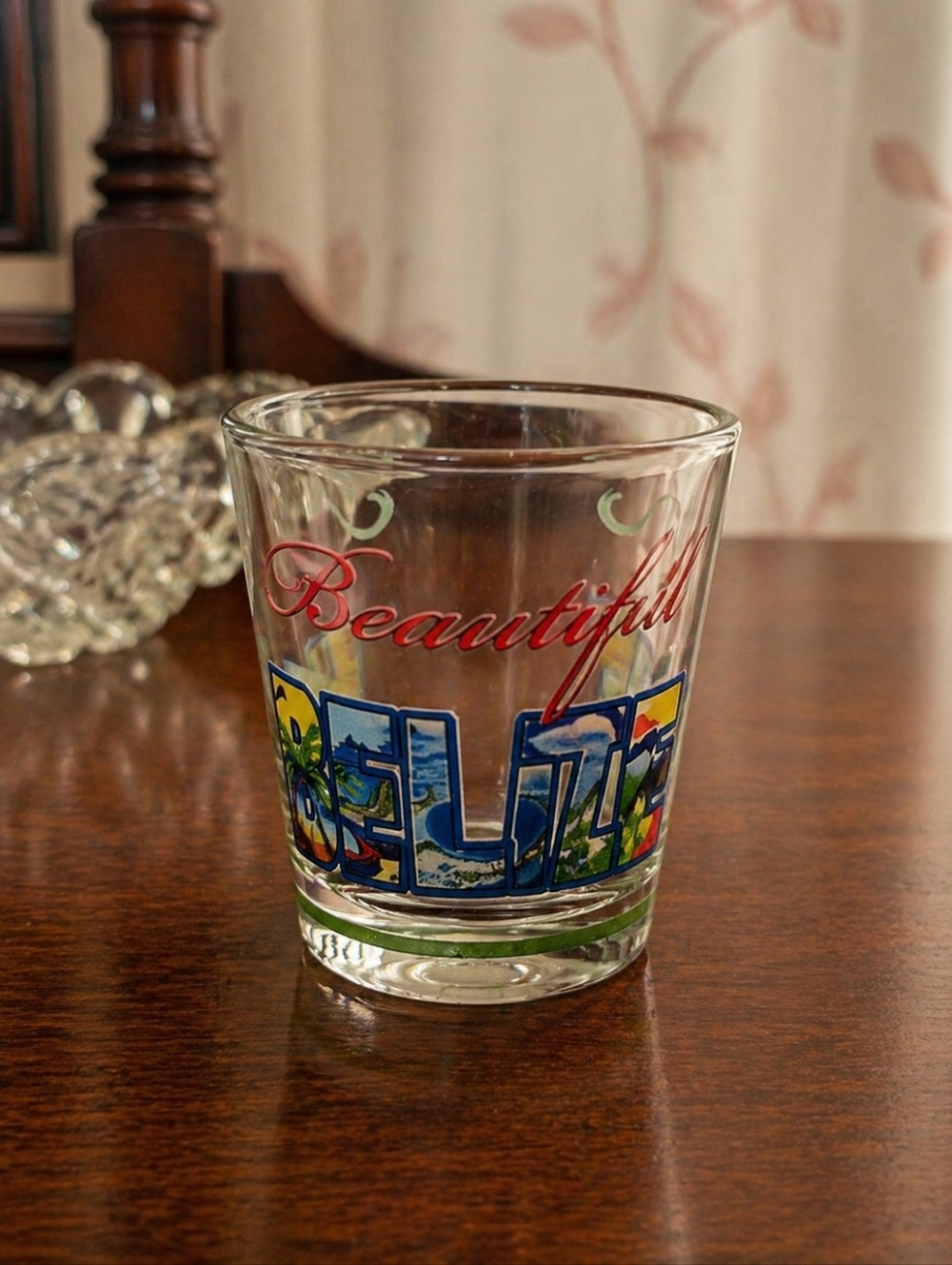 Vintage Belize Decorative Shot Glass with Multicolor Print